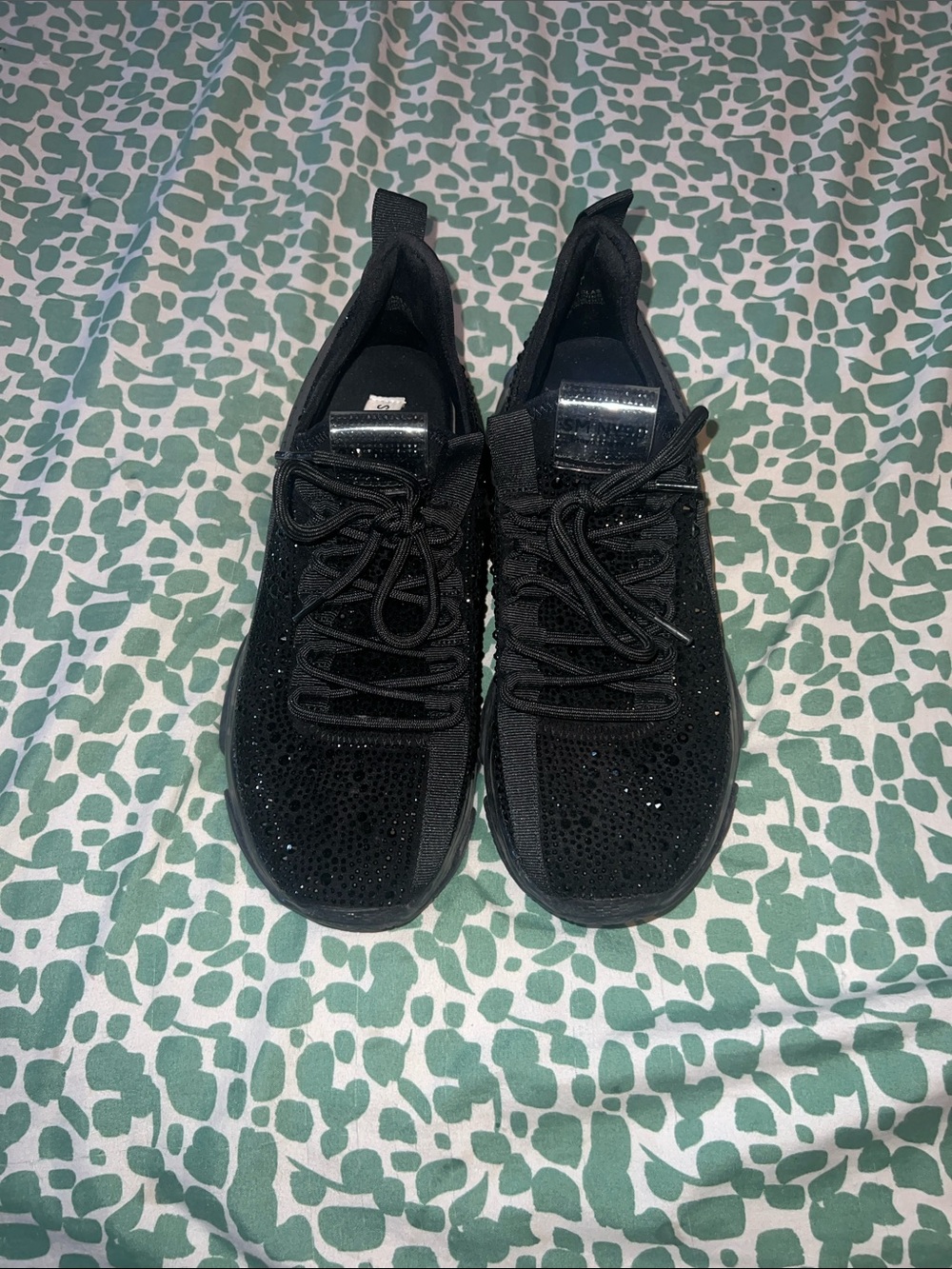 Steve Madden Black Knit Rhinestone Lace-Up Sneakers